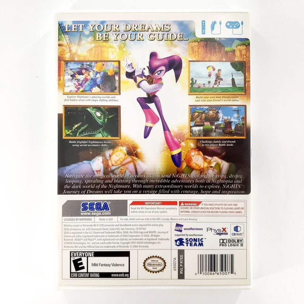 Nights: Journey of Dreams (Nintendo Wii, 2007) Complete Tested & Works